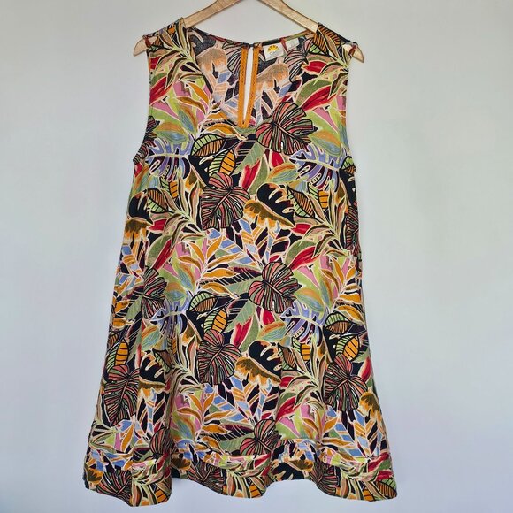 C&C California Linen Dress Size M Tropical Floral Sleeveless Multicolor Pockets - Picture 13 of 13